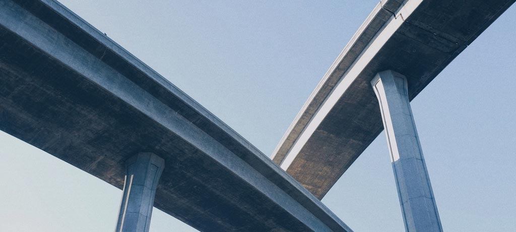 View of overhead highway bridges