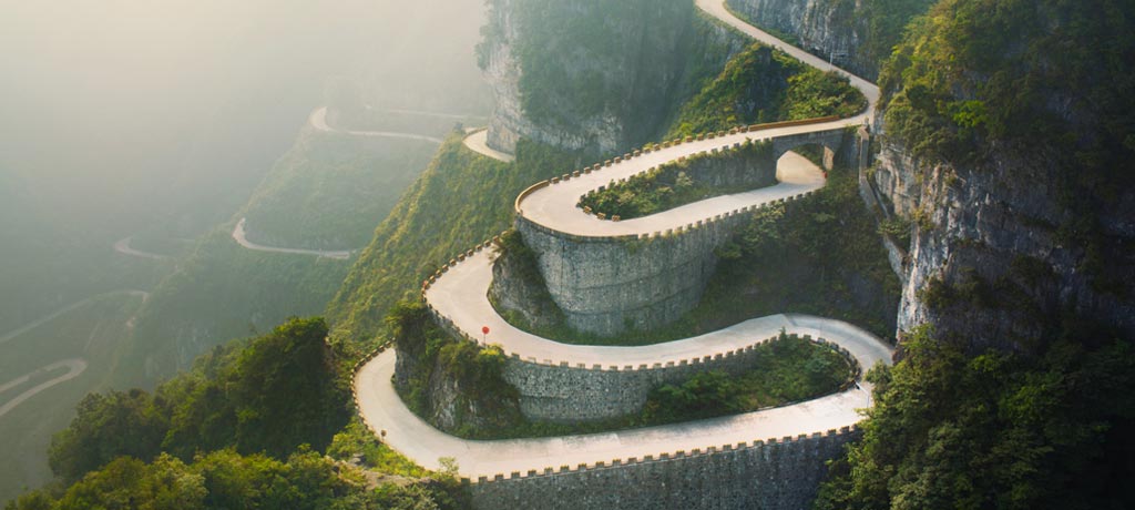 Winding roads on mountain side