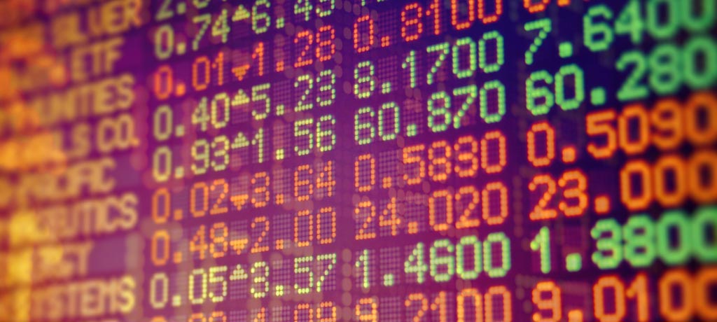 Digital screen showing stock market data